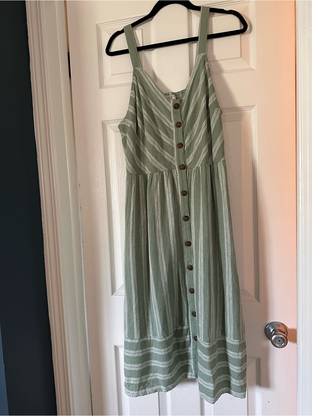 Striped Button-Front Sundress in Sage Green - Picture 2 of 5